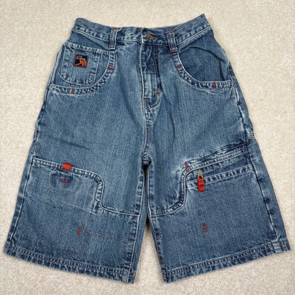 Joe Boxer Boys Blue Denim Carpenter Shorts Size 12 Baggy Y2K Skater Red Stitch